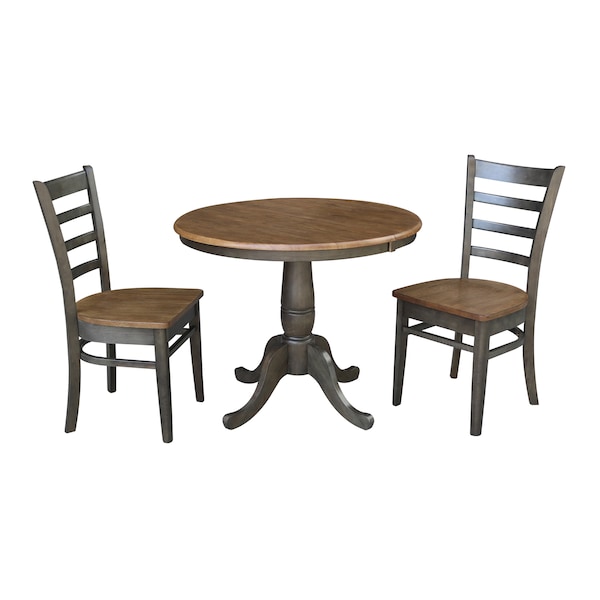 International Concepts Round 36 in Rd Extension Dining Table, 2 RTA Chairs, Hickory/Washed Coal, 36 W, 48 L, 29.3 in H, Wood K45-36RXT-C617-2 - main